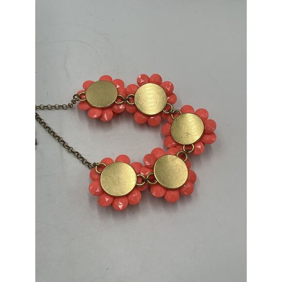 J. Crew Acrylic Rhinestone 3D Coral Pink Flower Statement Necklace - Picture 5 of 12